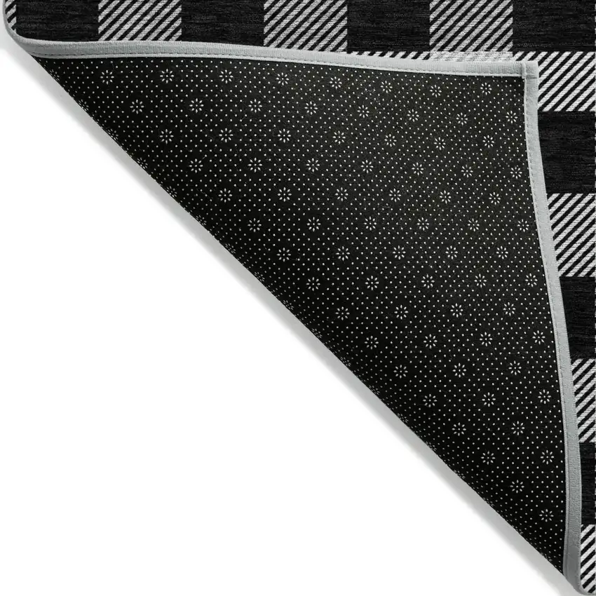 Black Gray And Ivory Plaid Washable Indoor Outdoor Area Rug Photo 4