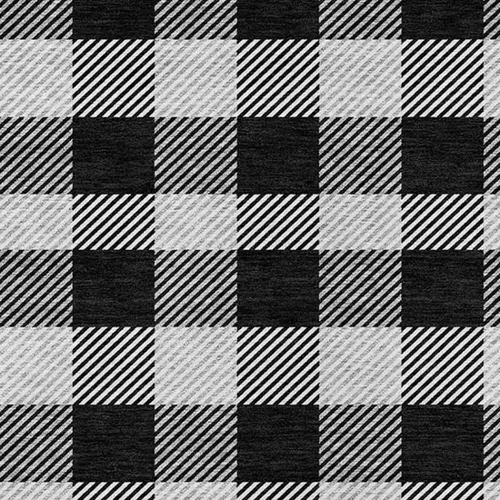 Black Gray And Ivory Plaid Washable Indoor Outdoor Area Rug Photo 6