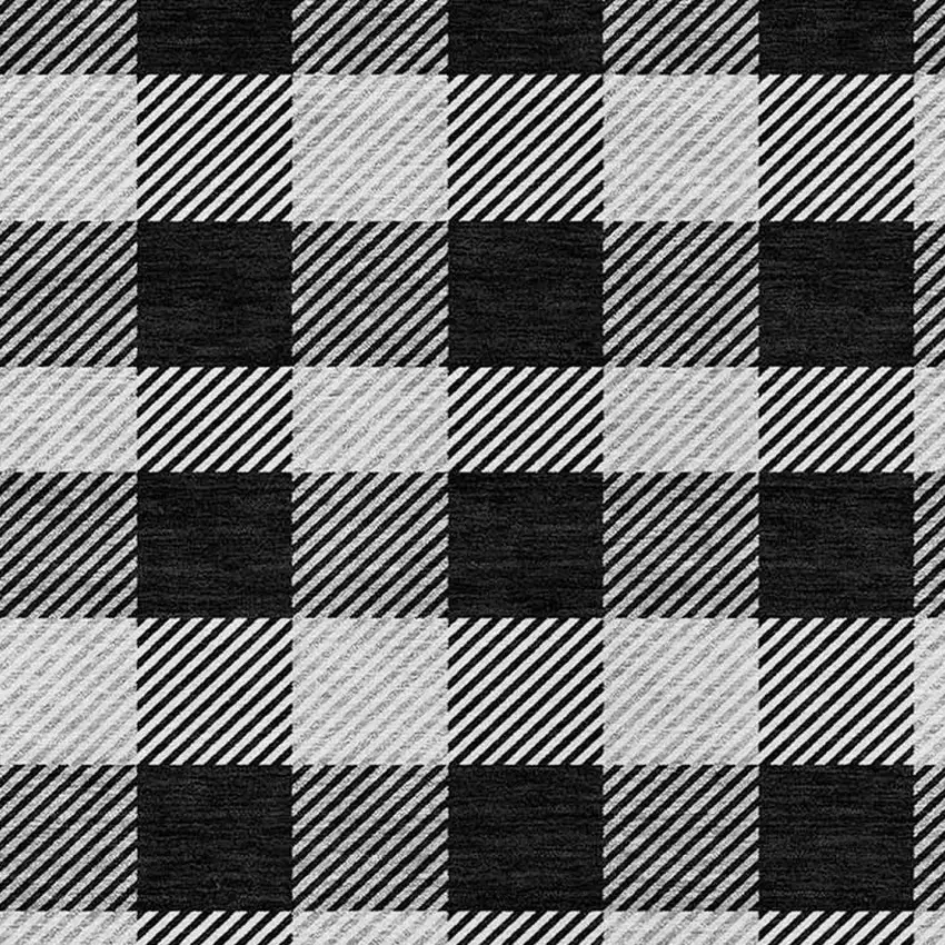 Black Gray And Ivory Plaid Washable Indoor Outdoor Area Rug Photo 6