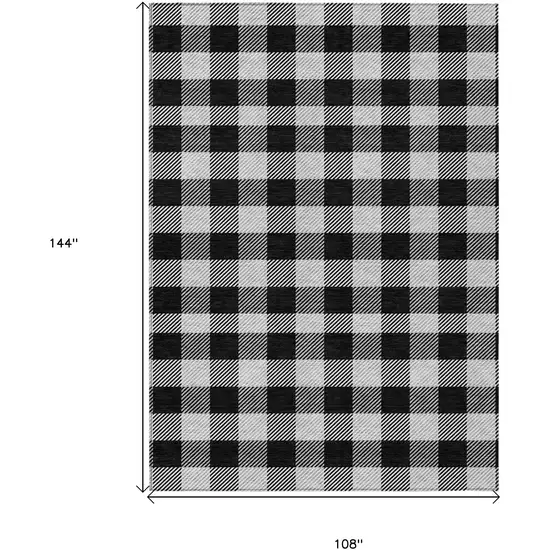 Black Gray And Ivory Plaid Washable Indoor Outdoor Area Rug Photo 3