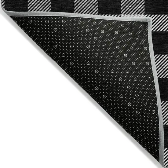 Black Gray And Ivory Plaid Washable Indoor Outdoor Area Rug Photo 4