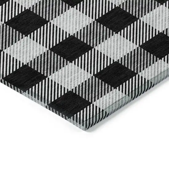 Black Gray And Ivory Plaid Washable Indoor Outdoor Area Rug Photo 5