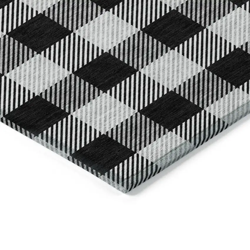 Black Gray And Ivory Plaid Washable Indoor Outdoor Area Rug Photo 5