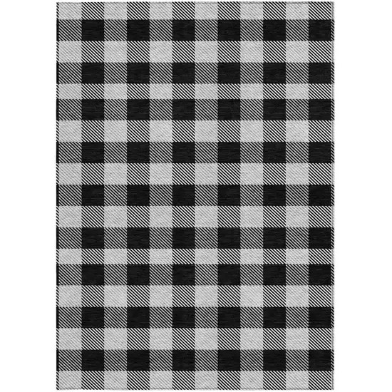 Black Gray And Ivory Plaid Washable Indoor Outdoor Area Rug Photo 7