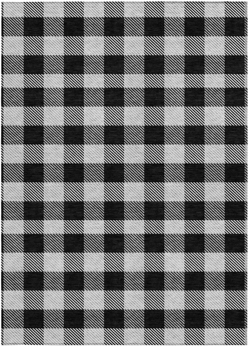 Black Gray And Ivory Plaid Washable Indoor Outdoor Area Rug Photo 7