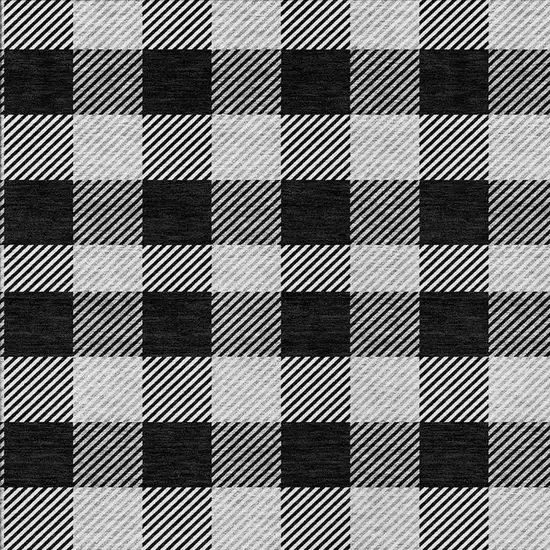 Black Gray And Ivory Plaid Washable Indoor Outdoor Area Rug Photo 6