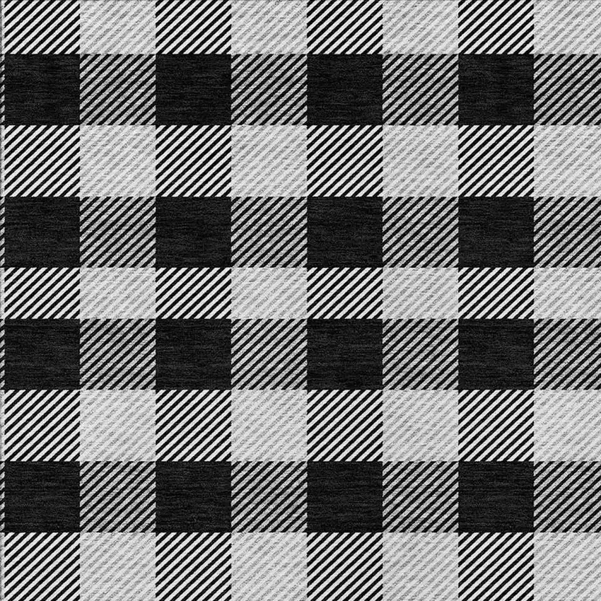 Black Gray And Ivory Plaid Washable Indoor Outdoor Area Rug Photo 6