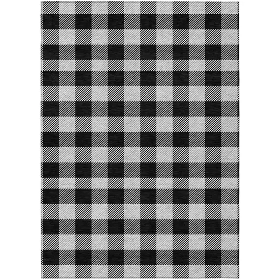 Black Gray And Ivory Plaid Washable Indoor Outdoor Area Rug Photo 2