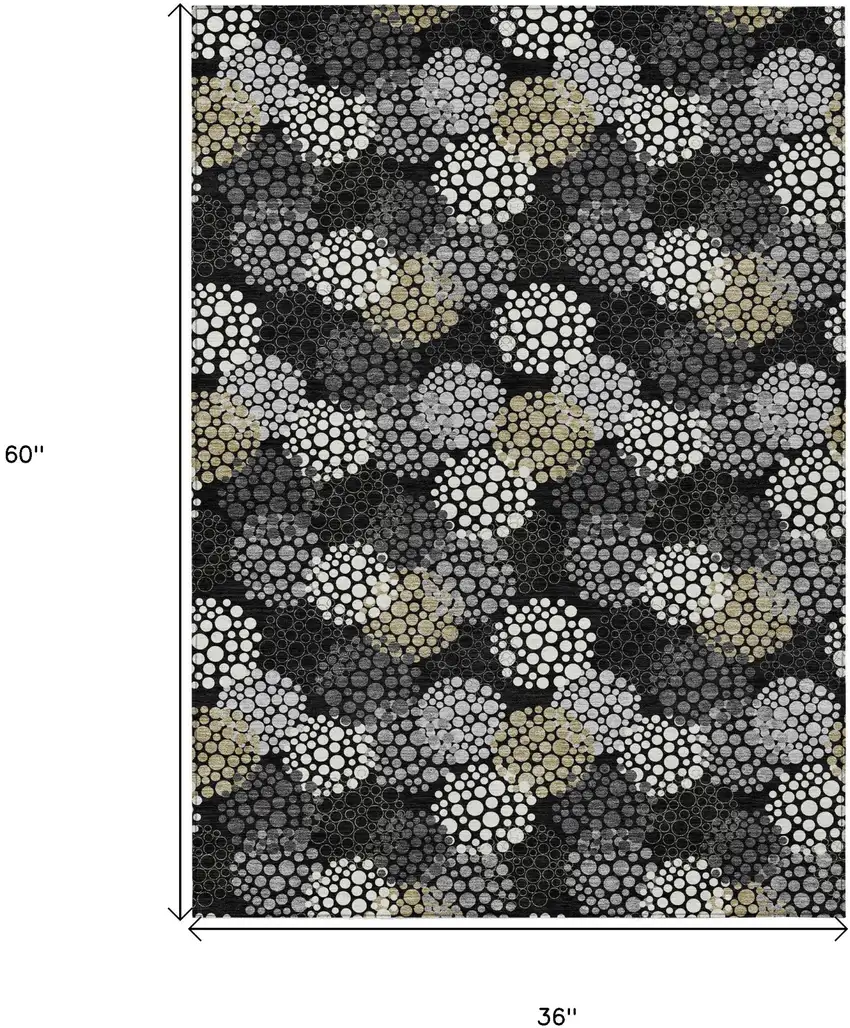 Black Gray And Ivory Polka Dot Washable Indoor Outdoor Area Rug Photo 3