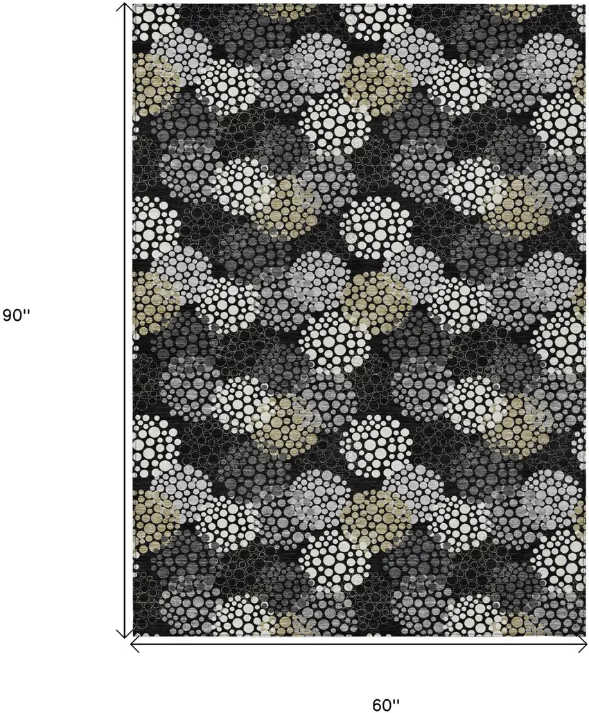 Black Gray And Ivory Polka Dot Washable Indoor Outdoor Area Rug Photo 3