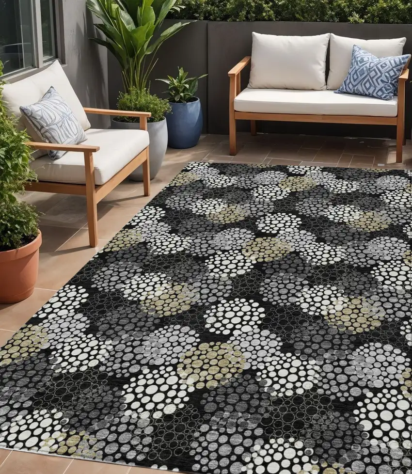 Black Gray And Ivory Polka Dot Washable Indoor Outdoor Area Rug Photo 1
