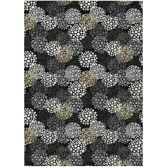 Black Gray And Ivory Polka Dot Washable Indoor Outdoor Area Rug Photo 2