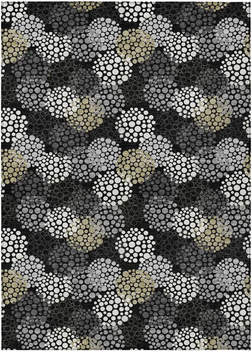 Black Gray And Ivory Polka Dot Washable Indoor Outdoor Area Rug Photo 2