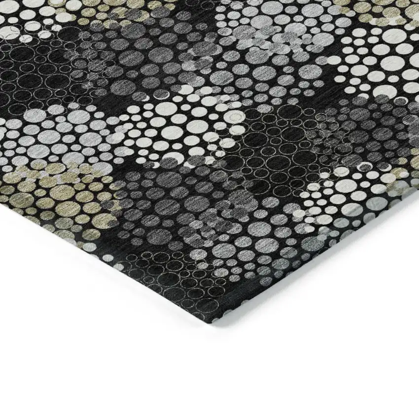 Black Gray And Ivory Polka Dot Washable Indoor Outdoor Area Rug Photo 5