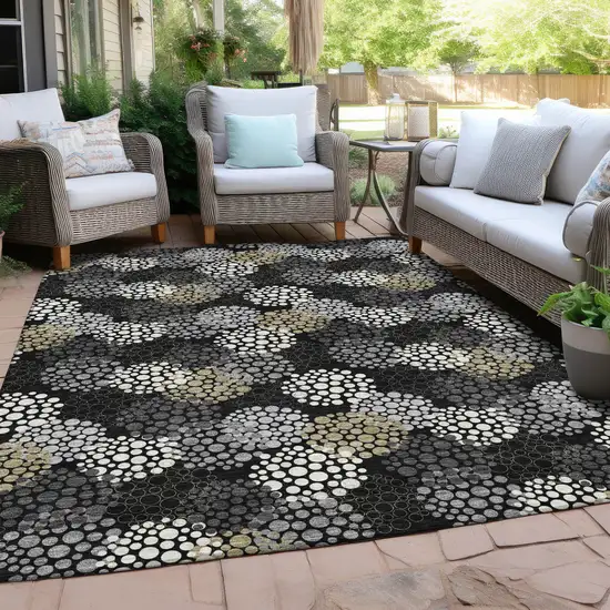 Black Gray And Ivory Polka Dot Washable Indoor Outdoor Area Rug Photo 9