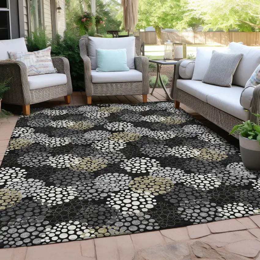 Black Gray And Ivory Polka Dot Washable Indoor Outdoor Area Rug Photo 9