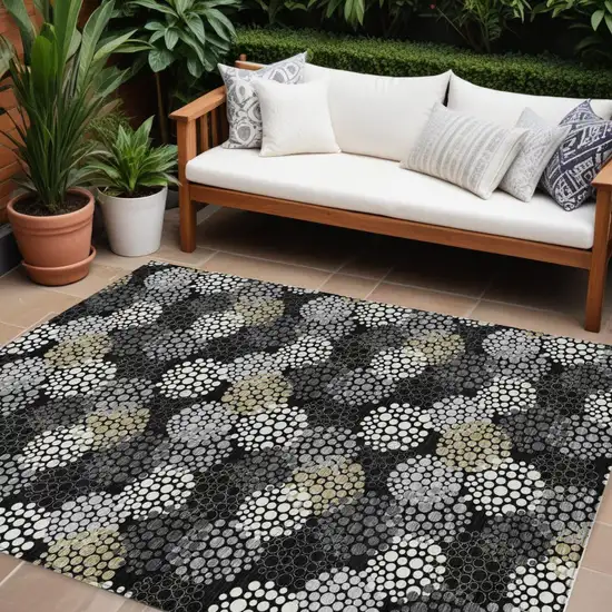 Black Gray And Ivory Polka Dot Washable Indoor Outdoor Area Rug Photo 1