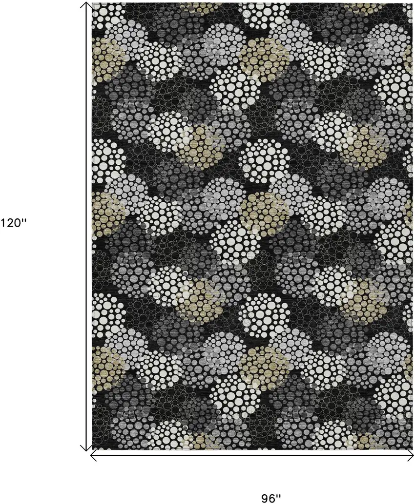 Black Gray And Ivory Polka Dot Washable Indoor Outdoor Area Rug Photo 3