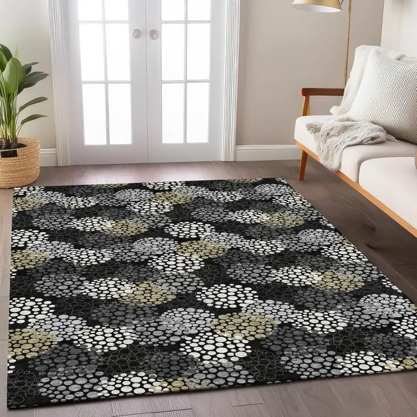 Black Gray And Ivory Polka Dot Washable Indoor Outdoor Area Rug Photo 9