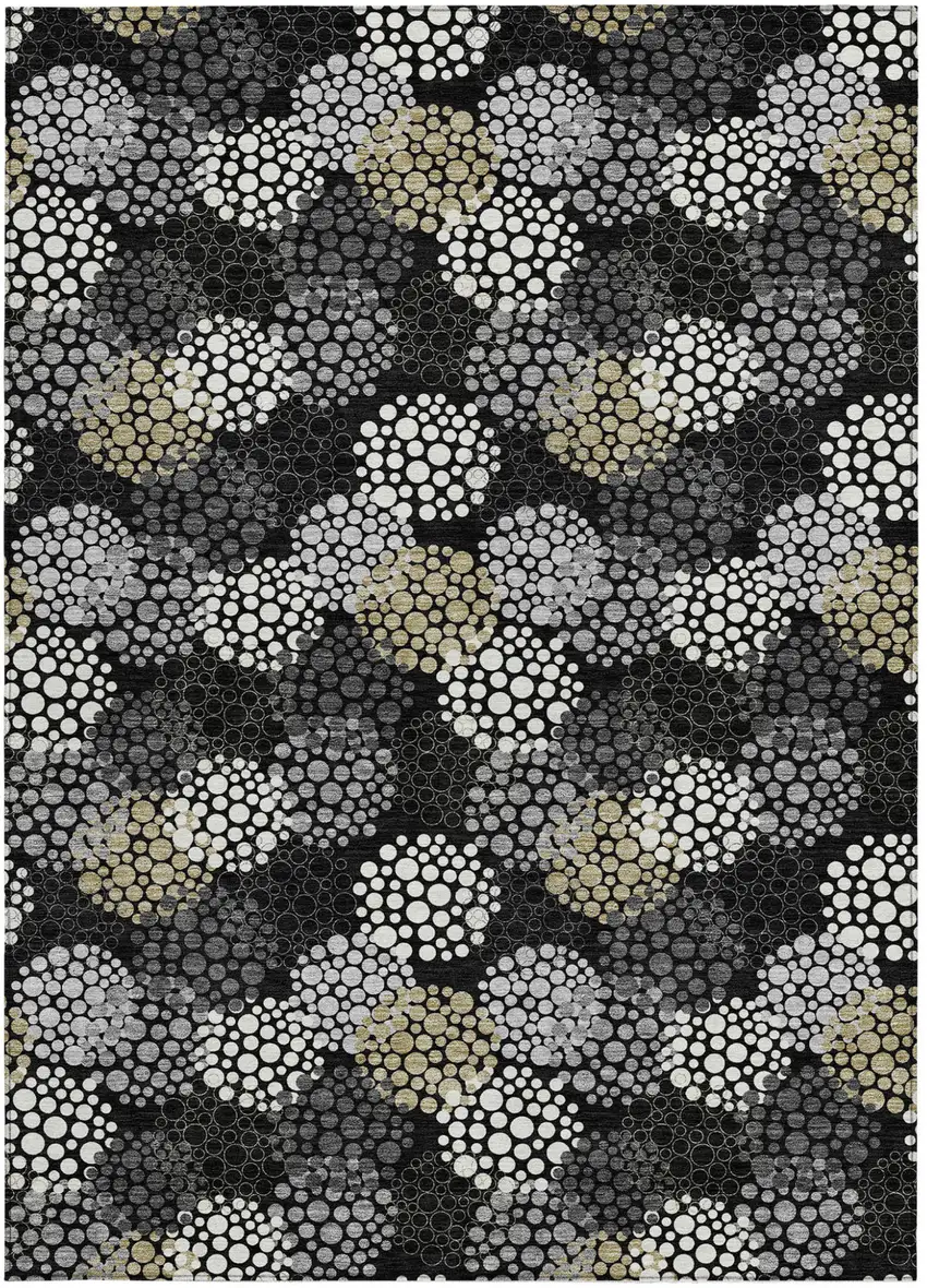 Black Gray And Ivory Polka Dot Washable Indoor Outdoor Area Rug Photo 8