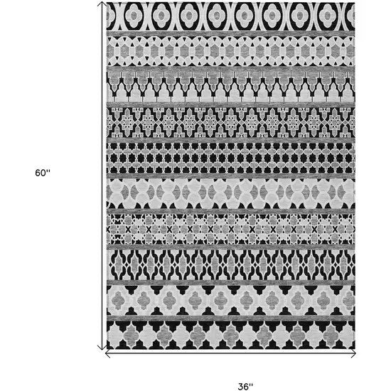Black Gray And Ivory Quatrefoil Washable Indoor Outdoor Area Rug Photo 7