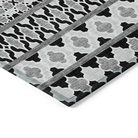 Black Gray And Ivory Quatrefoil Washable Indoor Outdoor Area Rug Photo 2