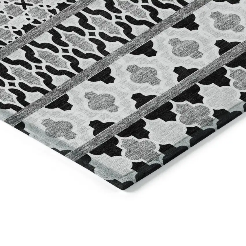 Black Gray And Ivory Quatrefoil Washable Indoor Outdoor Area Rug Photo 2