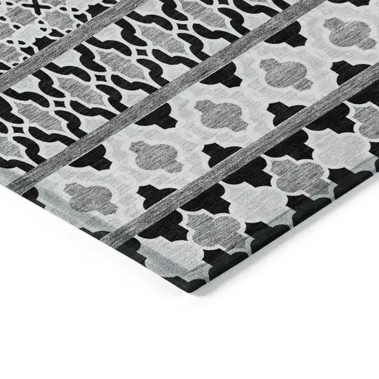 Black Gray And Ivory Quatrefoil Washable Indoor Outdoor Area Rug Photo 2