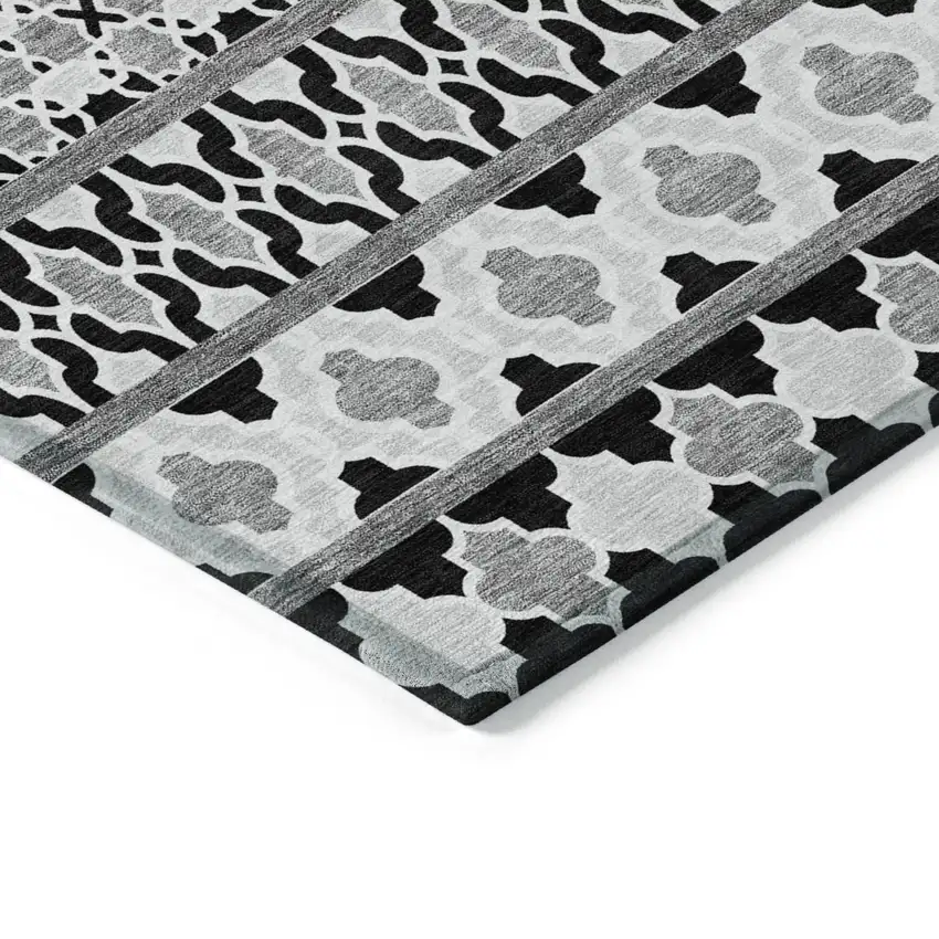 Black Gray And Ivory Quatrefoil Washable Indoor Outdoor Area Rug Photo 2