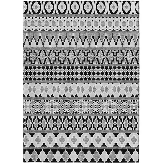 Black Gray And Ivory Quatrefoil Washable Indoor Outdoor Area Rug Photo 5