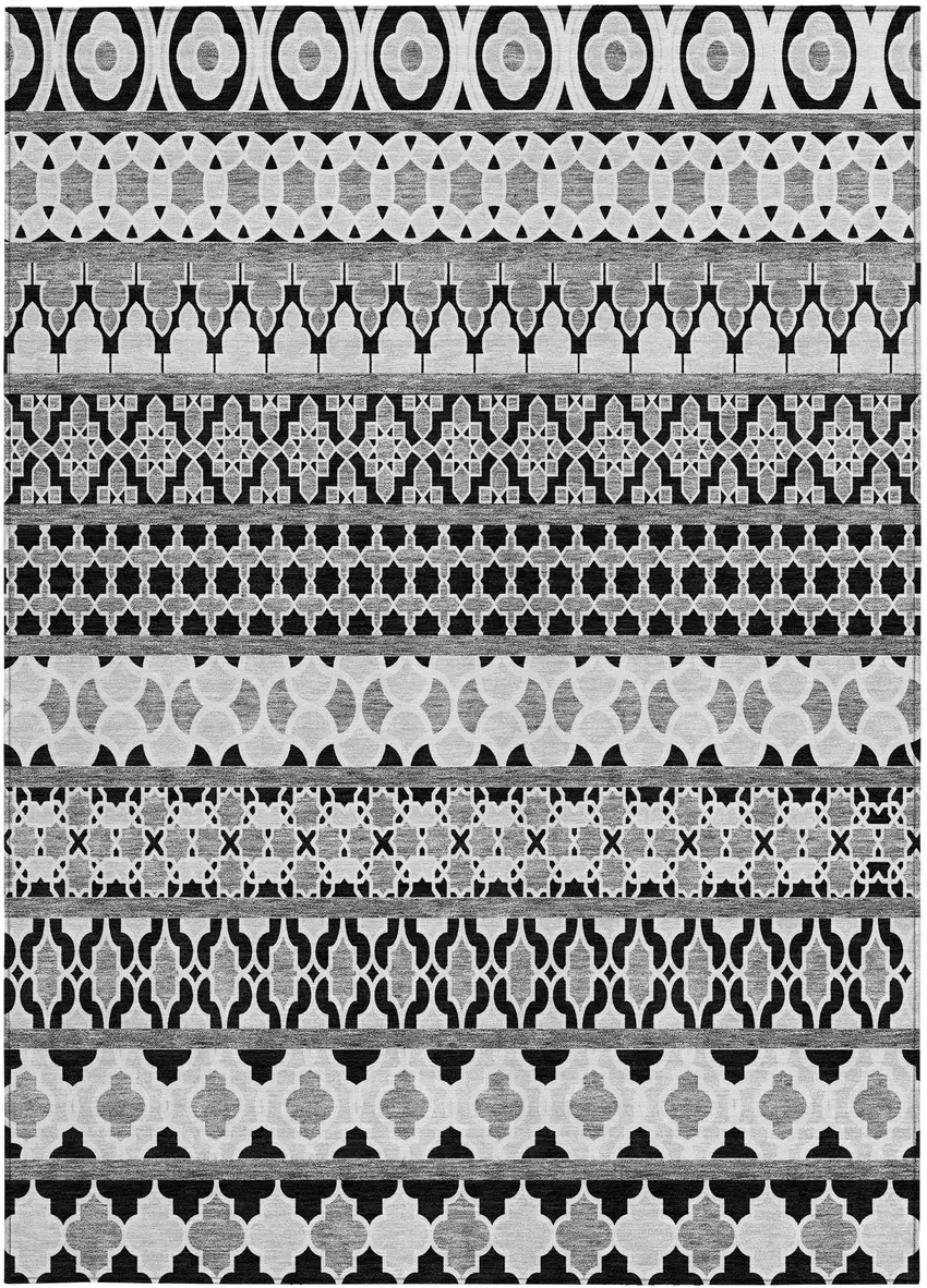 Black Gray And Ivory Quatrefoil Washable Indoor Outdoor Area Rug Photo 6