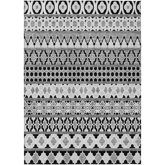 Black Gray And Ivory Quatrefoil Washable Indoor Outdoor Area Rug Photo 1