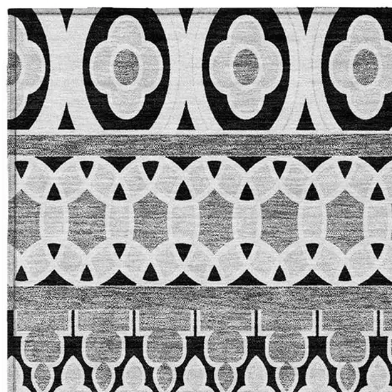 Black Gray And Ivory Quatrefoil Washable Indoor Outdoor Area Rug Photo 4