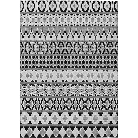 Black Gray And Ivory Quatrefoil Washable Indoor Outdoor Area Rug Photo 1