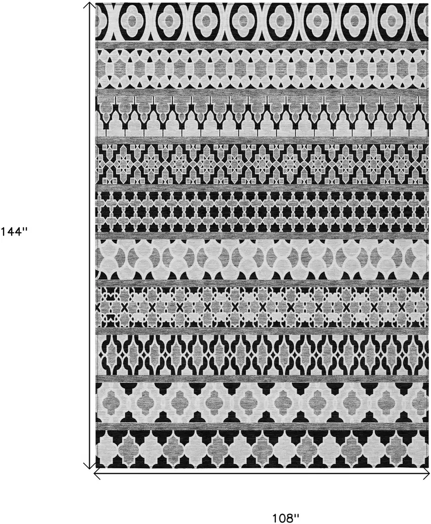Black Gray And Ivory Quatrefoil Washable Indoor Outdoor Area Rug Photo 7