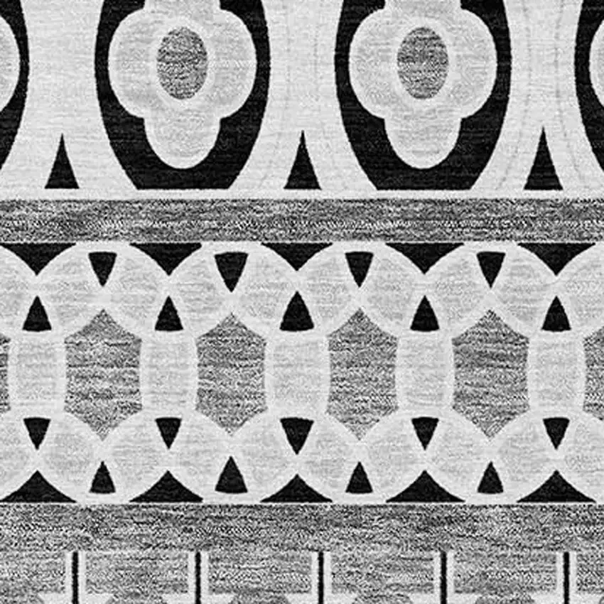 Black Gray And Ivory Quatrefoil Washable Indoor Outdoor Area Rug Photo 3