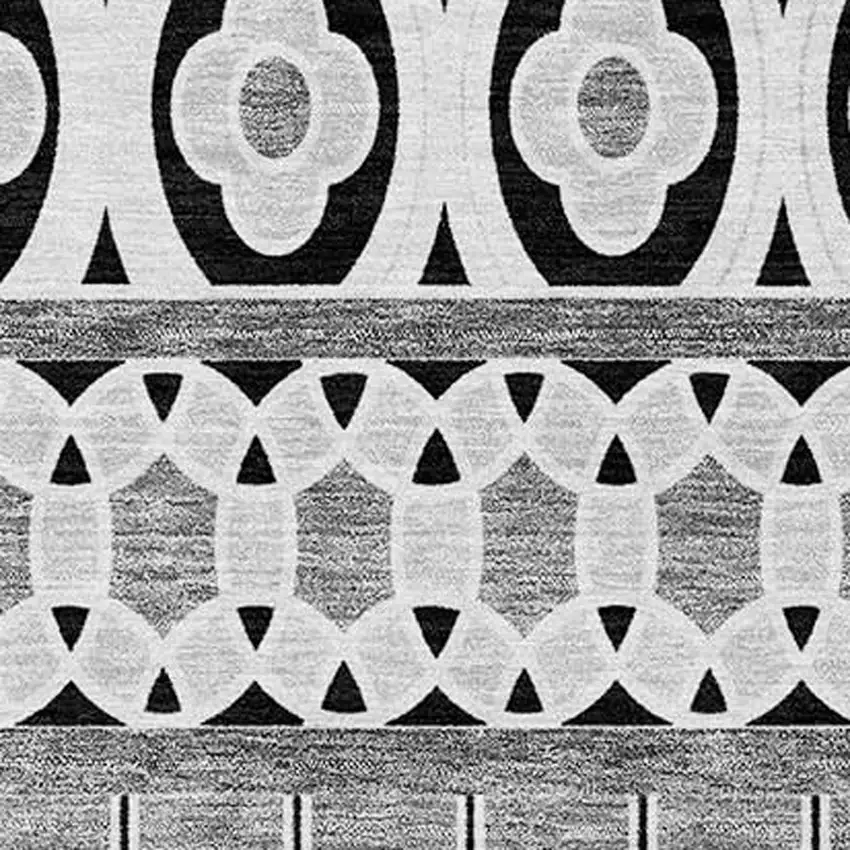Black Gray And Ivory Quatrefoil Washable Indoor Outdoor Area Rug Photo 4