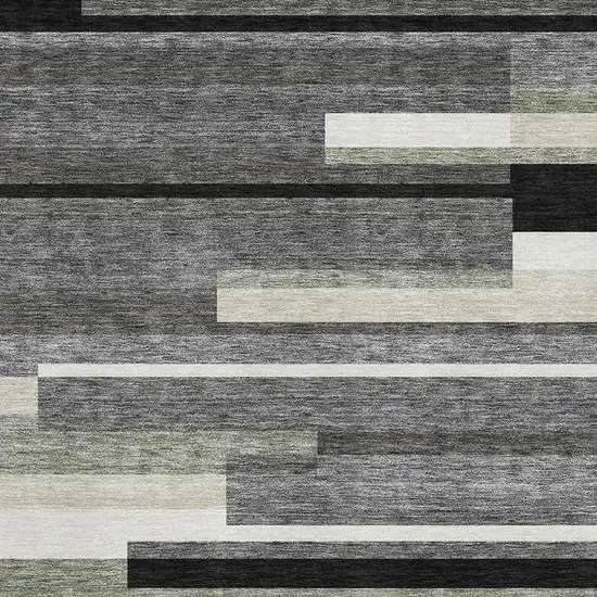 Black Gray And Ivory Striped Washable Area Rug With UV Protection Photo 3