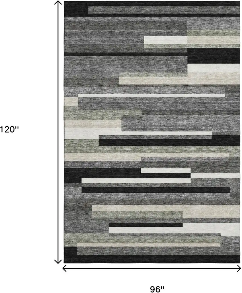 Black Gray And Ivory Striped Washable Area Rug With UV Protection Photo 3