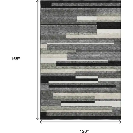 Black Gray And Ivory Striped Washable Area Rug With UV Protection Photo 3