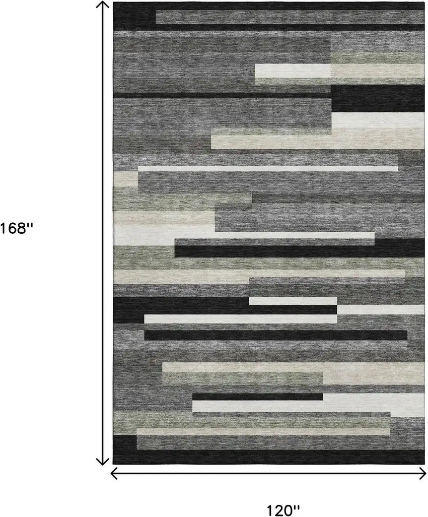 Black Gray And Ivory Striped Washable Area Rug With UV Protection Photo 3