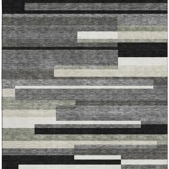Black Gray And Ivory Striped Washable Area Rug With UV Protection Photo 3