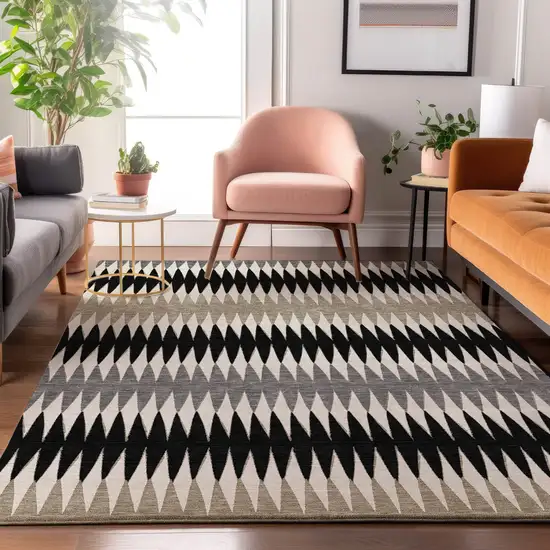 Black Gray And Ivory Striped Washable Area Rug With UV Protection Photo 3