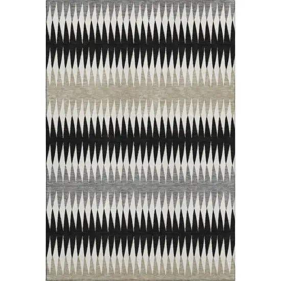 Black Gray And Ivory Striped Washable Area Rug With UV Protection Photo 1