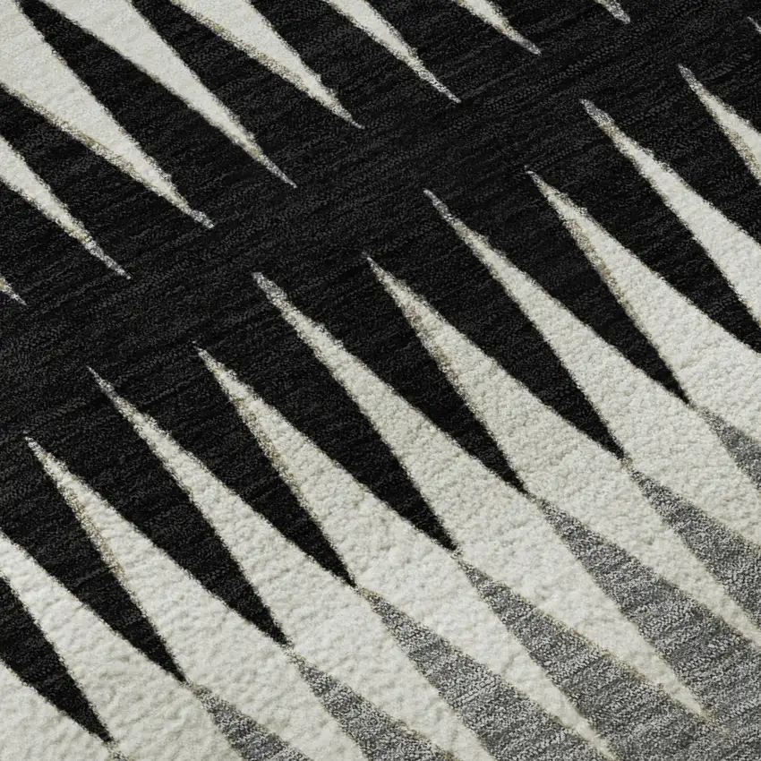 Black Gray And Ivory Striped Washable Area Rug With UV Protection Photo 8