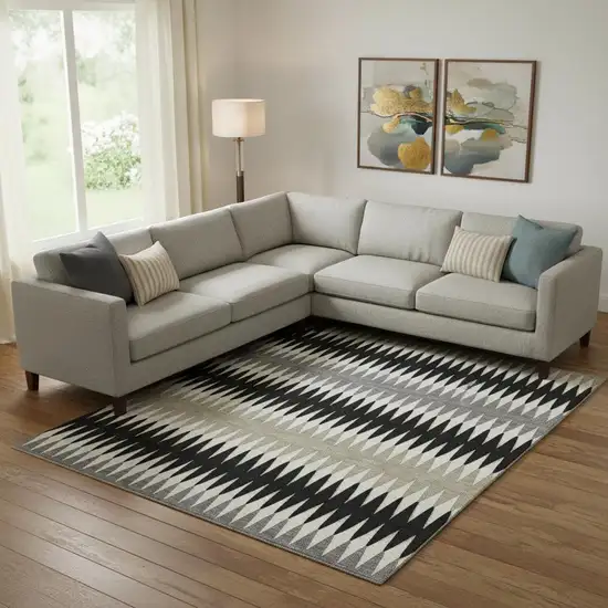 Black Gray And Ivory Striped Washable Area Rug With UV Protection Photo 1