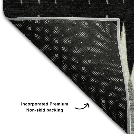 Black Gray And Ivory Striped Washable Area Rug With UV Protection Photo 5