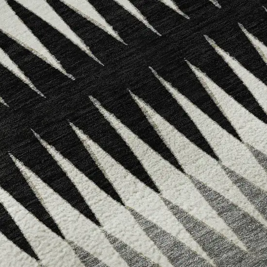 Black Gray And Ivory Striped Washable Area Rug With UV Protection Photo 8