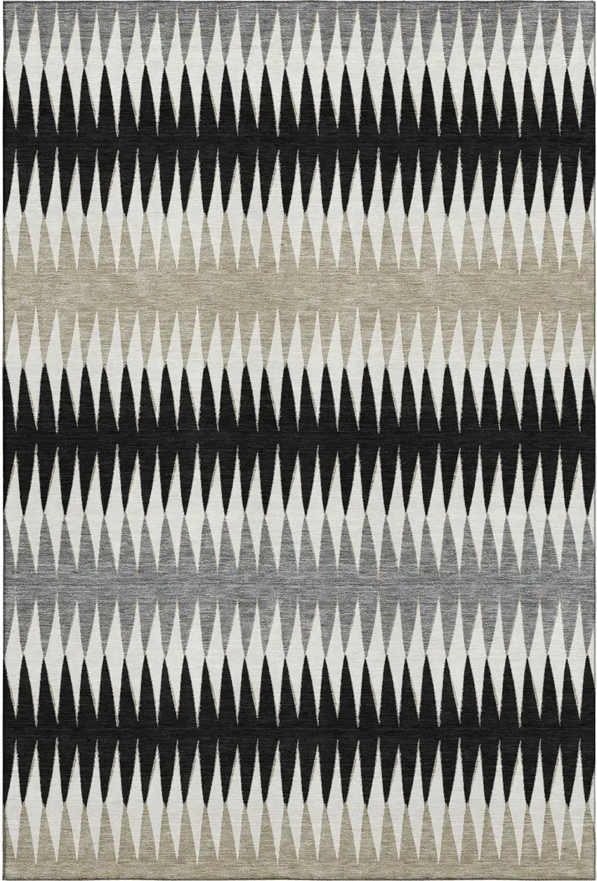 Black Gray And Ivory Striped Washable Area Rug With UV Protection Photo 1