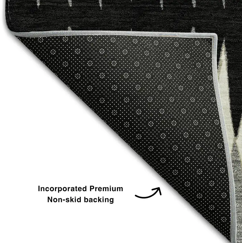 Black Gray And Ivory Striped Washable Area Rug With UV Protection Photo 5